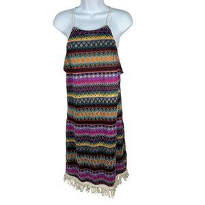 Emery Rose Multicolor Fringe Hem Sleeveless Crochet Dress Size L Polyester